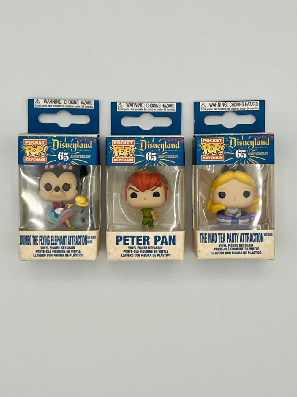 Funko Disneyland 65th Pocket Pop Keychain Lot Peter Pan Alice Dumbo Minnie